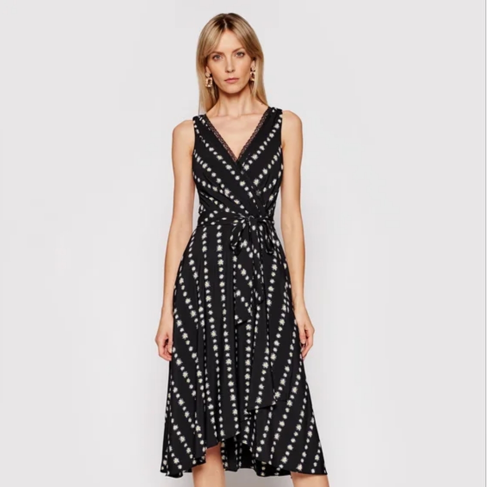 NWOT DKNY Daisy Ditsy Floral Lace Midi Dress Black